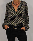 Women's Elegant V-Neck Long Sleeve Blouse With Floral Print - Spring Fashion Tunic Top For Casual & Office Wear
