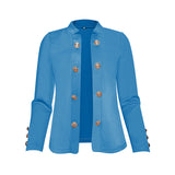 Plus Size Women's Solid Color Double Breasted Long Sleeve Top - Button Cuff Casual & Office Wear