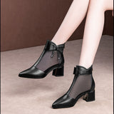 Color Block Thick Heel Sandals Mesh Fish Mouth Sandals Stiletto Boots High Heels