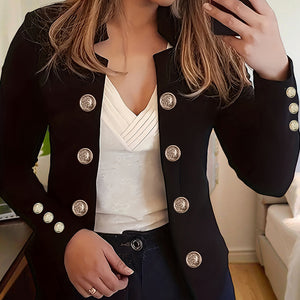 Plus Size Women's Solid Color Double Breasted Long Sleeve Top - Button Cuff Casual & Office Wear