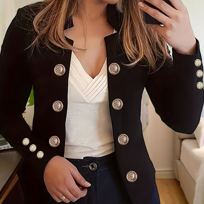 Plus Size Women's Solid Color Double Breasted Long Sleeve Top - Button Cuff Casual & Office Wear