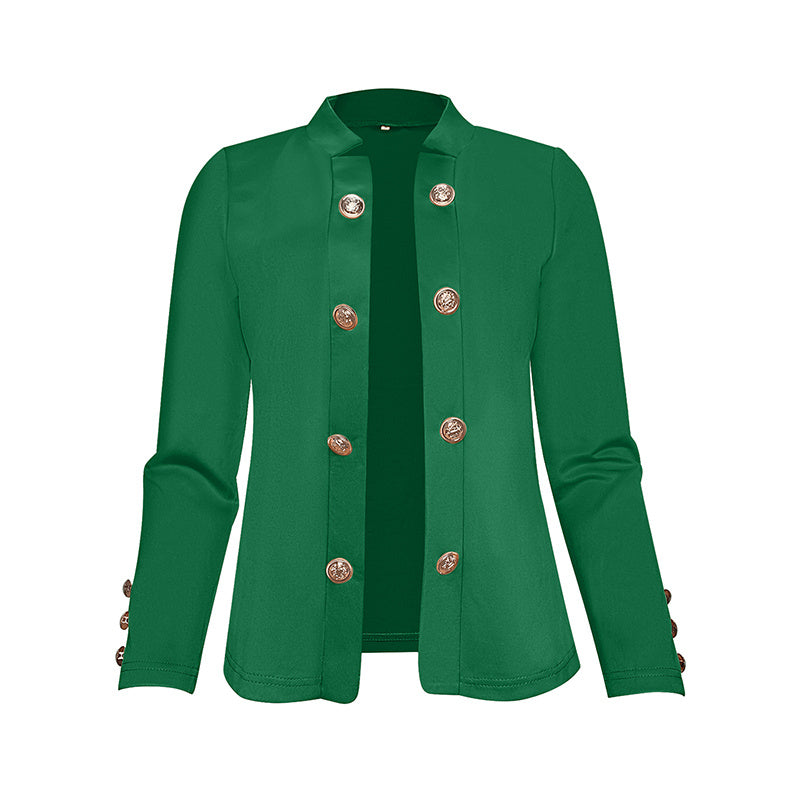 Plus Size Women's Solid Color Double Breasted Long Sleeve Top - Button Cuff Casual & Office Wear