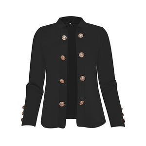 Plus Size Women's Solid Color Double Breasted Long Sleeve Top - Button Cuff Casual & Office Wear