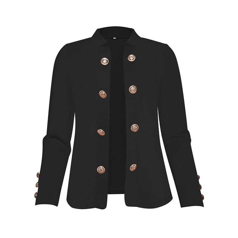 Plus Size Women's Solid Color Double Breasted Long Sleeve Top - Button Cuff Casual & Office Wear