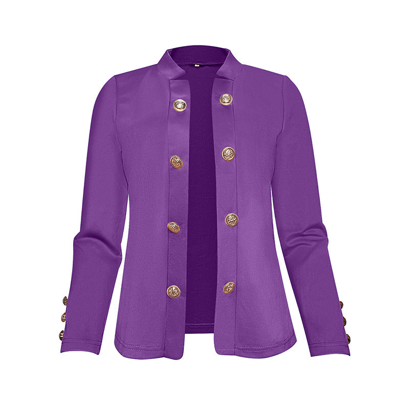 Plus Size Women's Solid Color Double Breasted Long Sleeve Top - Button Cuff Casual & Office Wear