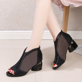 Color Block Thick Heel Sandals Mesh Fish Mouth Sandals Stiletto Boots High Heels