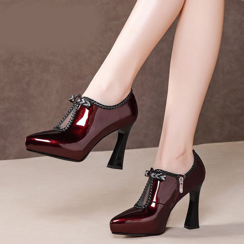 Block-heel Deep Patent Leather Low-top High Heels