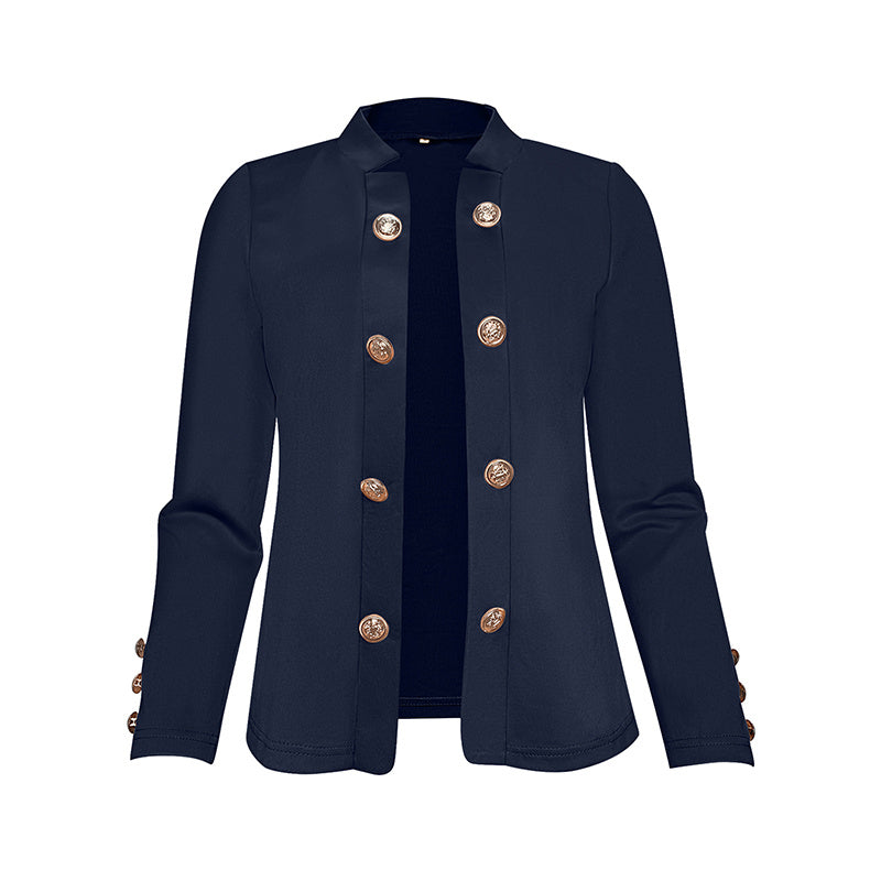 Plus Size Women's Solid Color Double Breasted Long Sleeve Top - Button Cuff Casual & Office Wear