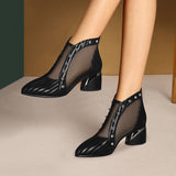 Color Block Thick Heel Sandals Mesh Fish Mouth Sandals Stiletto Boots High Heels