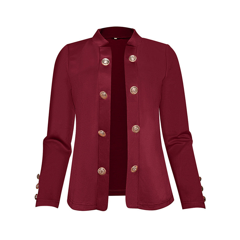 Plus Size Women's Solid Color Double Breasted Long Sleeve Top - Button Cuff Casual & Office Wear